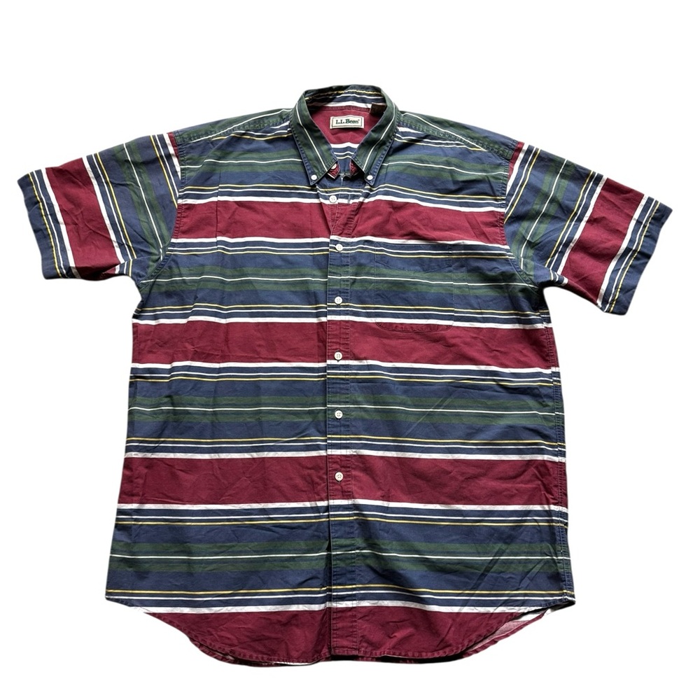 Vintage LL Bean Striped Button Down Shirt Mens XL Short Sleeve Oversized 90s